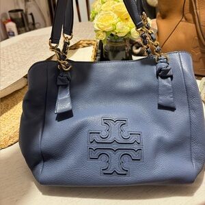 Tory Burch Blue Leather Tote Bag